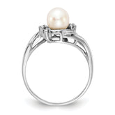 14k White Gold 6mm FW Cultured Pearl AA Diamond Ring